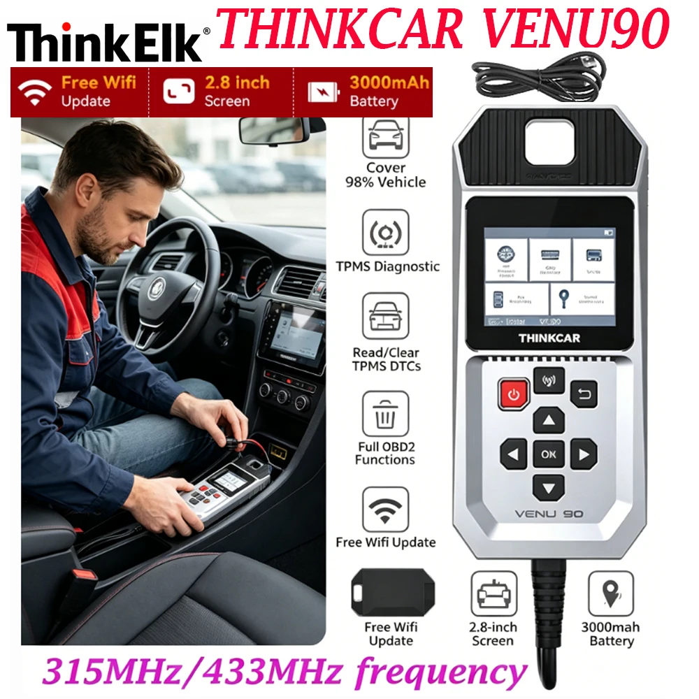 Thinkcar VENU 90 315MHz/433MHz Write Sensor IDs and Read Tire Pressure Data Tire Pressure Monitor Covering More than 98% of Car
Thinkcar VENU 90 315MHz/433MHz Write Sensor IDs and Read Tire Pressure Data Tire Pressure Monitor Covering More than 98% of Car