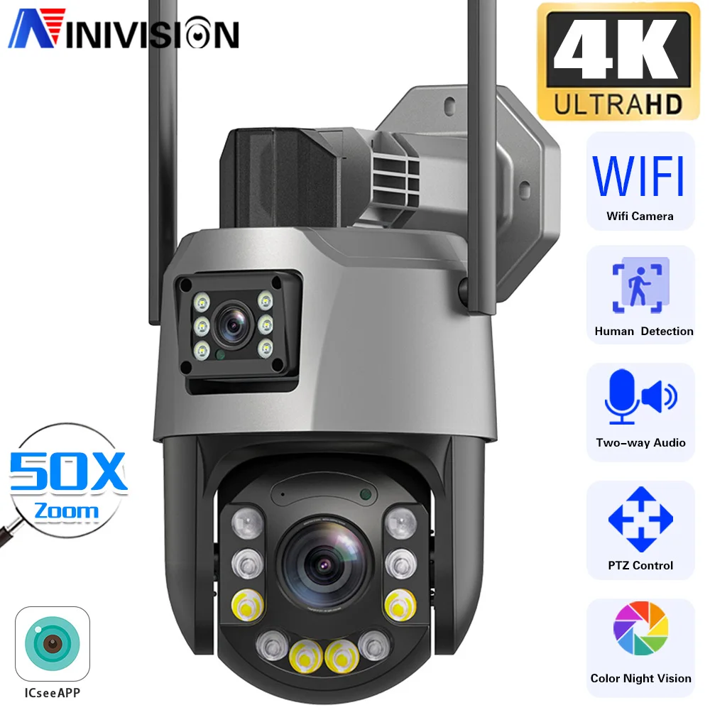 Outdoor 50X Zoom 4K 8MP WiFi Camera Dual Lens PTZ Security IP Cameras 150M IR Distance Human Detection Video Surveillance Webcam
Outdoor 50X Zoom 4K 8MP WiFi Camera Dual Lens PTZ Security IP Cameras 150M IR Distance Human Detection Video Surveillance Webcam