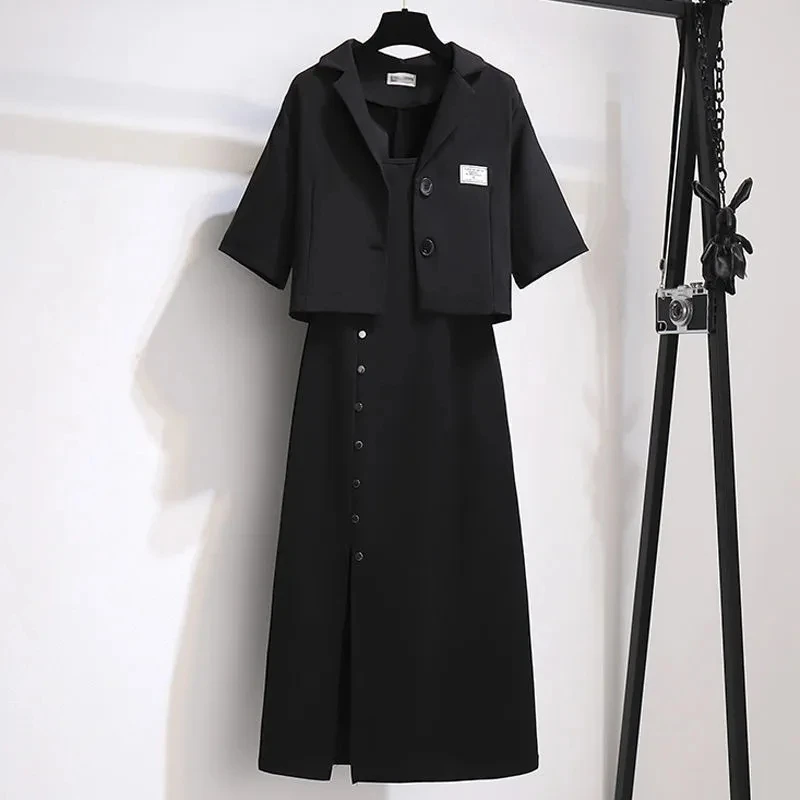 Sexy and fashionable fat suit skirt 2022 summer plus size women's new temperament thin small suit suspender dress two-piece
Sexy and fashionable fat suit skirt 2022 summer plus size women's new temperament thin small suit suspender dress two-piece
