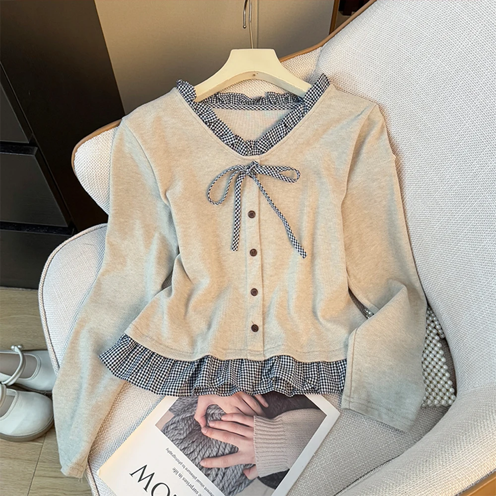 Tiny Gingham Ruffle Design Pullover Color Block Long Sleeve Top Sweet Style Sweater Womens Clothing Casual Wear Tops
Tiny Gingham Ruffle Design Pullover Color Block Long Sleeve Top Sweet Style Sweater Womens Clothing Casual Wear Tops