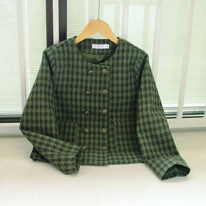 Women Spring Autumn Small Fragrant Style Short Coat New Round Neck Double Breasted Temperament Tweed Jacket Top Female Outerwear
Women Spring Autumn Small Fragrant Style Short Coat New Round Neck Double Breasted Temperament Tweed Jacket Top Female Outerwear