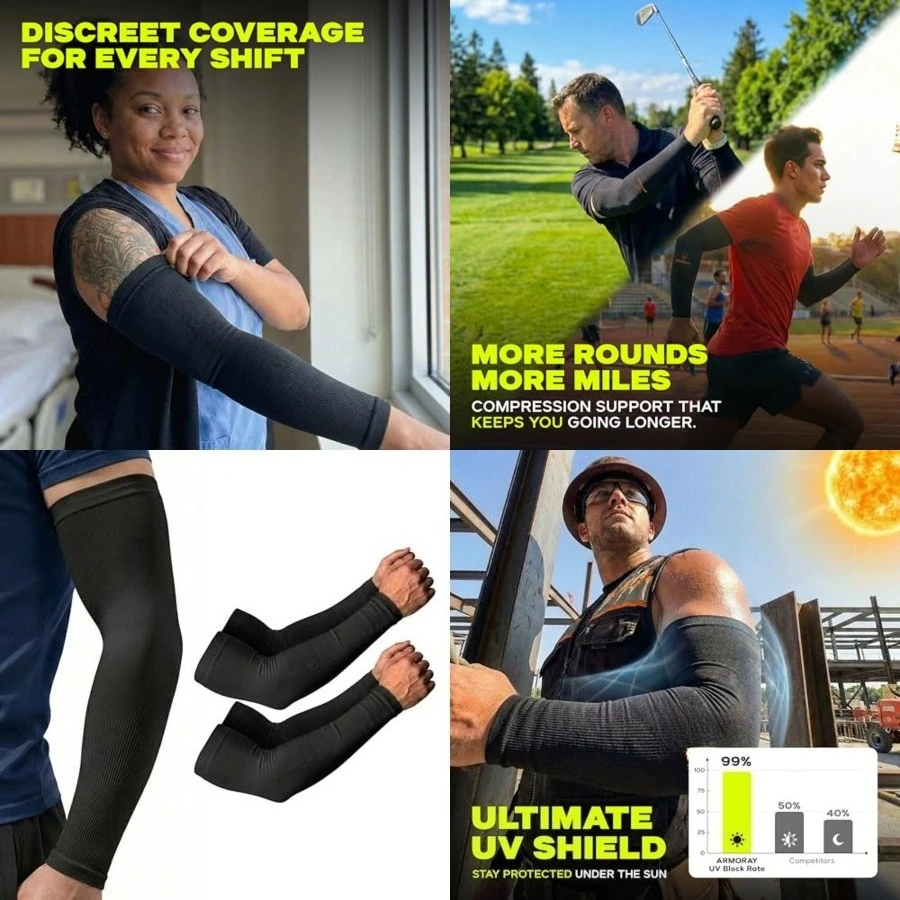 Arm Sleeves for Men and Women - UV Sun Protection Cooling Compression - Tattoo Cover Up Sleeve for Daily Wear & Work, Black (2 Pair)
Arm Sleeves for Men and Women - UV Sun Protection Cooling Compression - Tattoo Cover Up Sleeve for Daily Wear & Work, Black (2 Pair)
