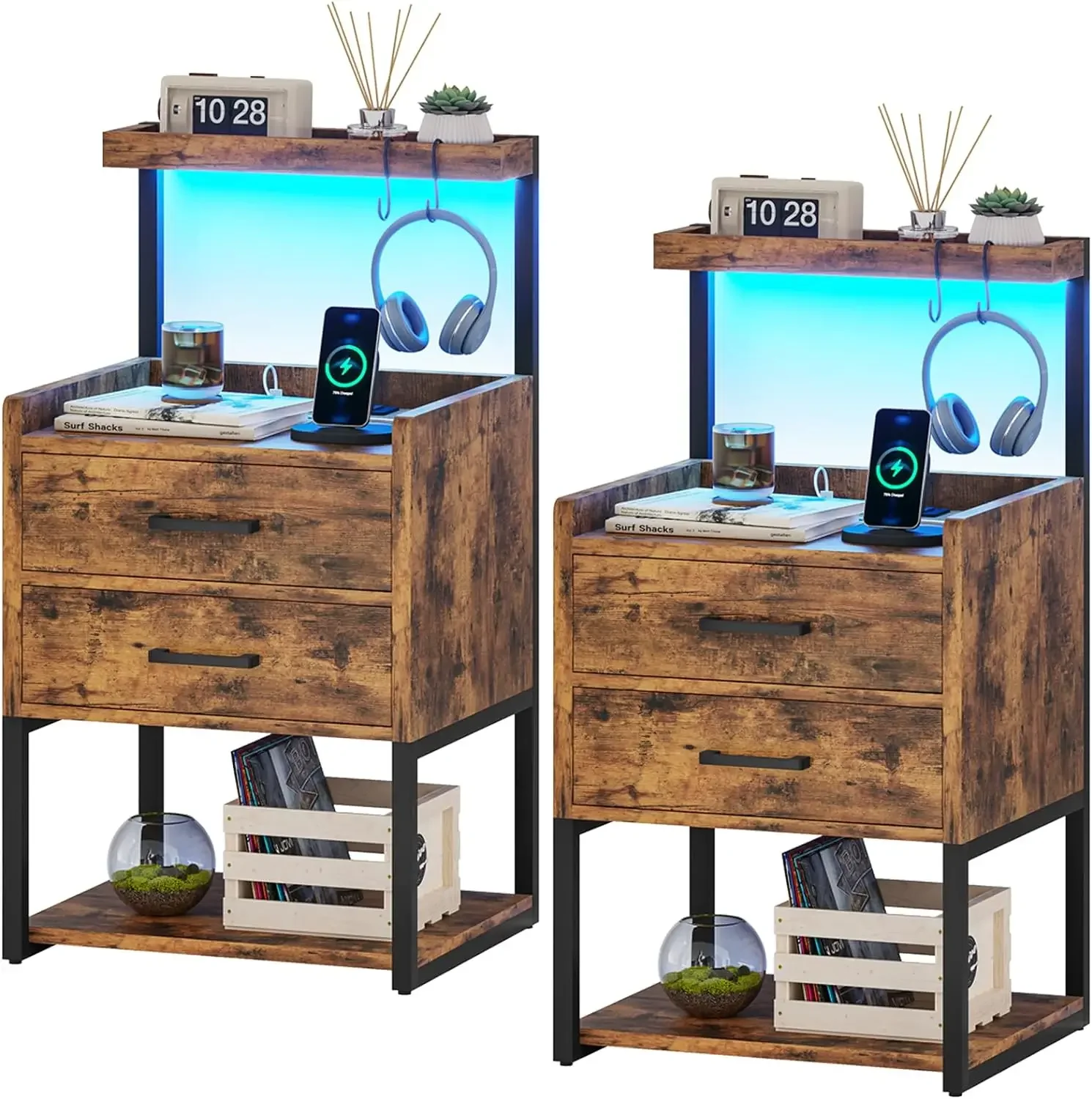 Nightstand with LED Lights and Charging Station, 2Drawers Bedroom Night Stand, 2USB Ports, 2 Outlets Bed Side Table with Storage
Nightstand with LED Lights and Charging Station, 2Drawers Bedroom Night Stand, 2USB Ports, 2 Outlets Bed Side Table with Storage