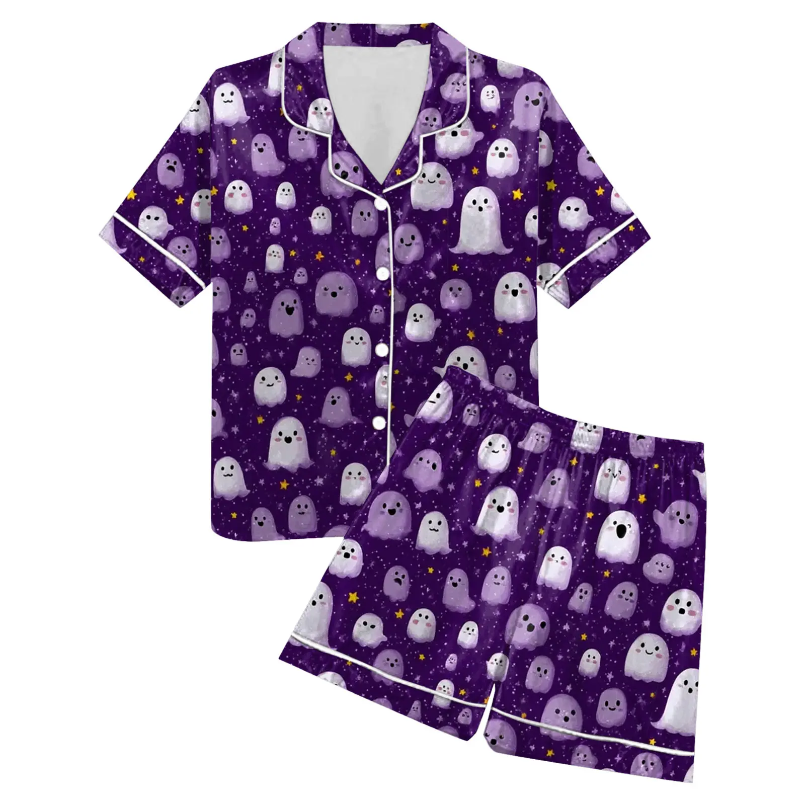 2025 New Halloween Pumpkin Print Pajams Set Women Fashion Silky Satin Lapel Button Short Sleeve Top And Shorts Homewear Suit
2025 New Halloween Pumpkin Print Pajams Set Women Fashion Silky Satin Lapel Button Short Sleeve Top And Shorts Homewear Suit