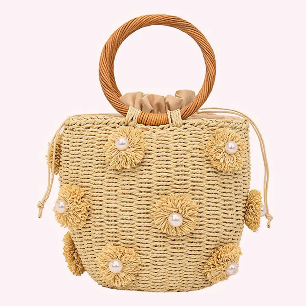 Женская соломенная сумка-тоут с жемчугом, тканая сумка ручной работы, кошелек на запястье на шнурке, летняя праздничная пляжная сумка
Женская соломенная сумка-тоут с жемчугом, тканая сумка ручной работы, кошелек на запястье на шнурке, летняя праздничная пляжная сумка