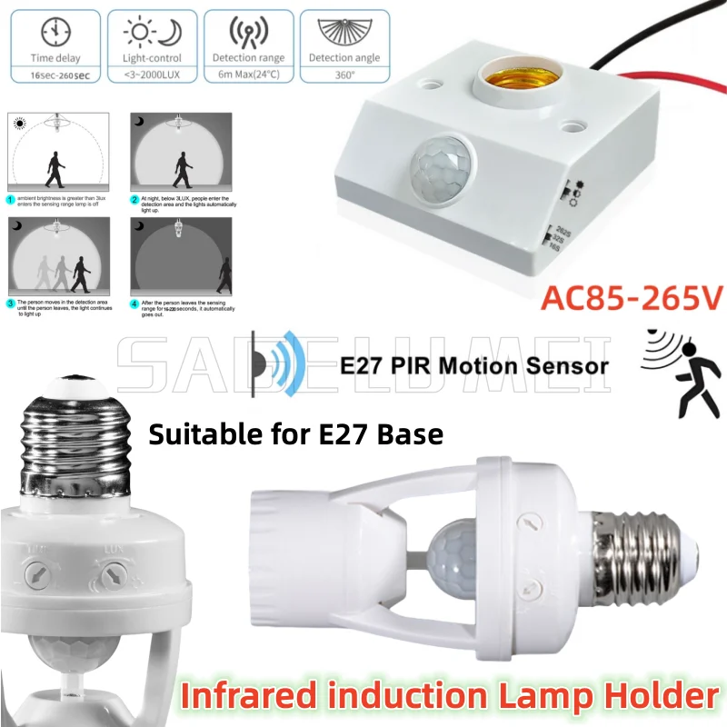 AC110V-240V Automatic Human Body Infrared IR Sensor Lamp Holder LED Bulb Light Head E27 Base PIR Sensor Switch Wall Lamp Holder
AC110V-240V Automatic Human Body Infrared IR Sensor Lamp Holder LED Bulb Light Head E27 Base PIR Sensor Switch Wall Lamp Holder