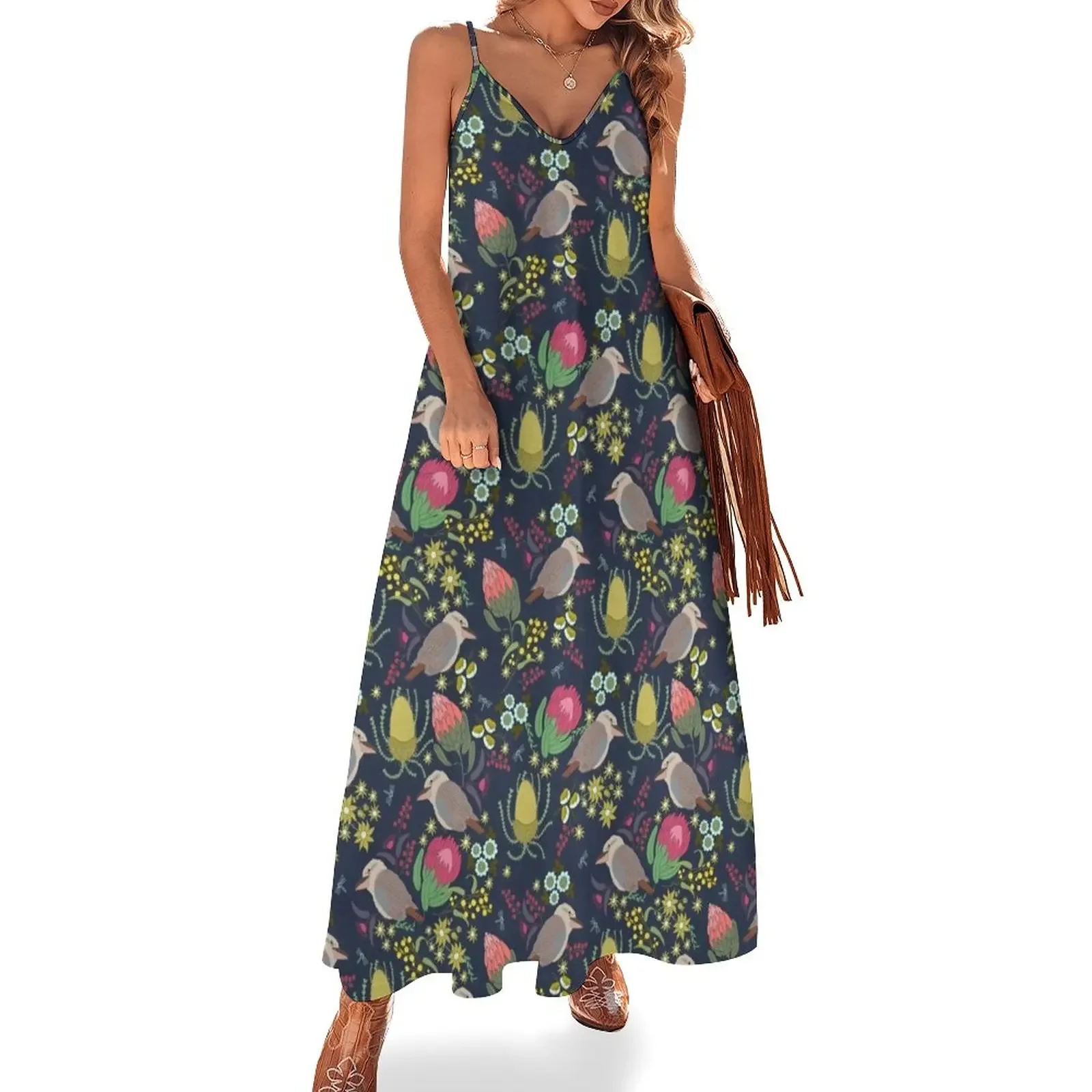 Australian Flora and kookaburra Sleeveless Dress summer dress Women's clothing Dress
Australian Flora and kookaburra Sleeveless Dress summer dress Women's clothing Dress
