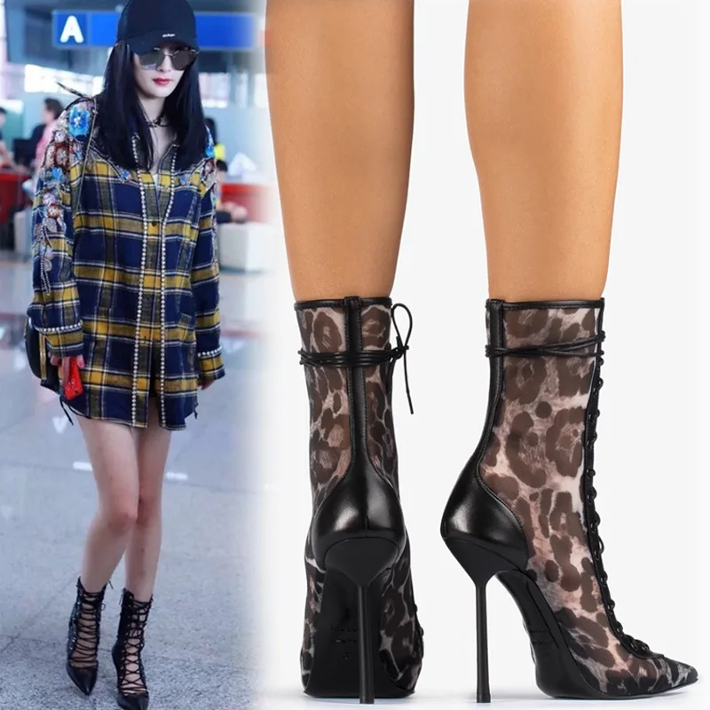 Sexy Pointed Toe Stiletto Heels Boots Mesh Side Zippered Openwork Sandals Large Sizes Lace-Up Catwalk Patchwork Women's Botines
Sexy Pointed Toe Stiletto Heels Boots Mesh Side Zippered Openwork Sandals Large Sizes Lace-Up Catwalk Patchwork Women's Botines