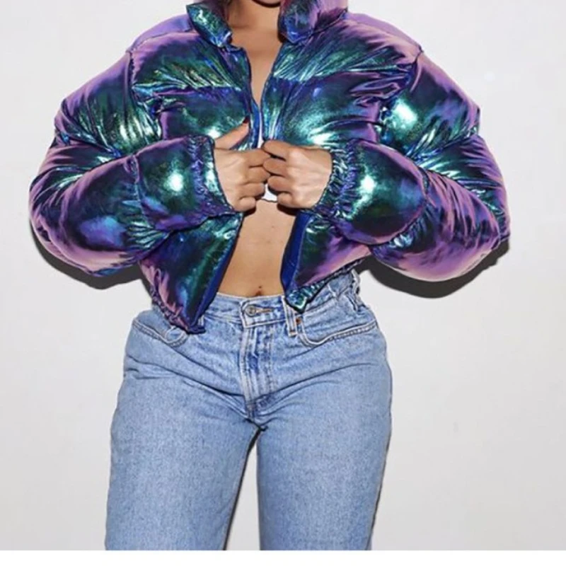 Elegant Women Jacket Cotton-padded Fashion Glossy Long Sleeve 2025 Autumn Winter Stand Collar Short Zipper Warm Street Y2k Coat 
Elegant Women Jacket Cotton-padded Fashion Glossy Long Sleeve 2025 Autumn Winter Stand Collar Short Zipper Warm Street Y2k Coat