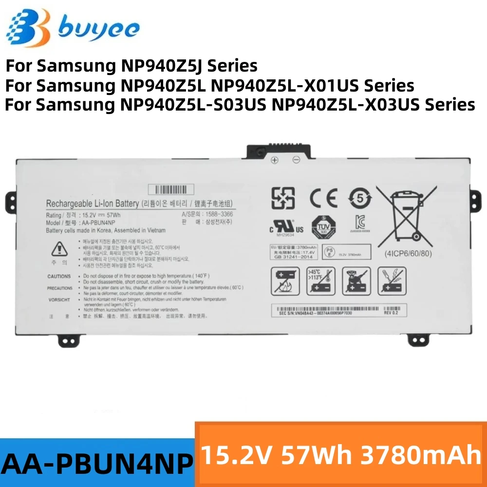 New AA-PBUN4NP Laptop Battery For Samsung ATIV Book 9 Pro NP940Z5J NP940Z5L-X01US NP940Z5L-X03US Series BA43-00374A 15.2V 57Wh
New AA-PBUN4NP Laptop Battery For Samsung ATIV Book 9 Pro NP940Z5J NP940Z5L-X01US NP940Z5L-X03US Series BA43-00374A 15.2V 57Wh