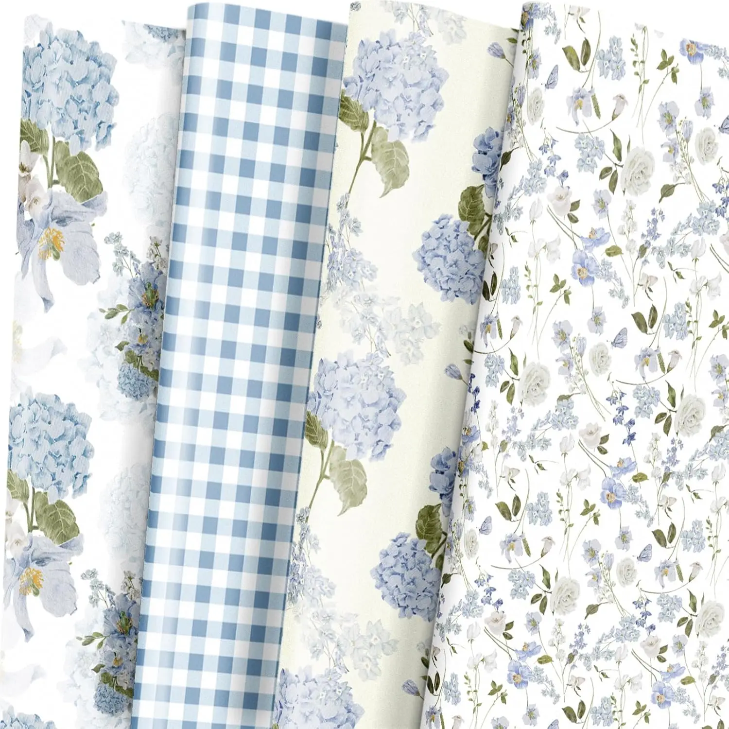 Floral Wrapping Paper, Blue Hydrangea Flowers & Gingham Check, 4 Different Design for Wedding, Bridal Shower, Mother's Day, Birthday, 12 Folded Sheets, 27.5 X 19.6 Inches Per Sheet
Floral Wrapping Paper, Blue Hydrangea Flowers & Gingham Check, 4 Different Design for Wedding, Bridal Shower, Mother's Day, Birthday, 12 Folded Sheets, 27.5 X 19.6 Inches Per Sheet