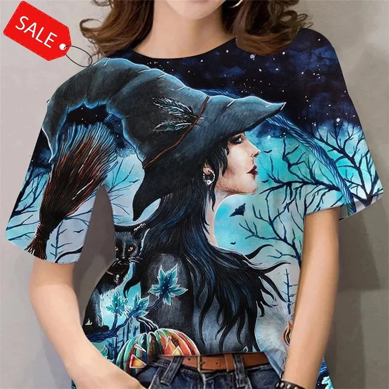Женская футболка большого размера с рисунком Хэллоуина, летние повседневные футболки с короткими рукавами и 3D принтом ведьмы, топы с круглым вырезом, футболки, уличная одежда
Женская футболка большого размера с рисунком Хэллоуина, летние повседневные футболки с короткими рукавами и 3D принтом ведьмы, топы с круглым вырезом, футболки, уличная одежда