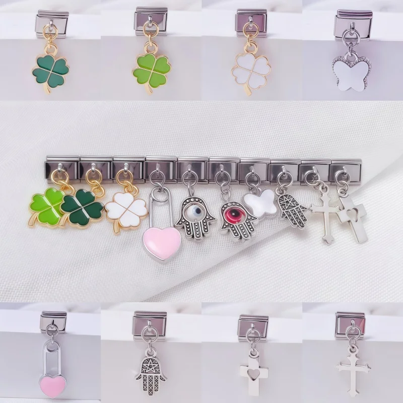 Fashion Clover Cross Eyes Palms Heart Butterfly Italian Bracelet Charm Links Fit 9mm Stainless Steel Bangle Making DIY Jewelry
Fashion Clover Cross Eyes Palms Heart Butterfly Italian Bracelet Charm Links Fit 9mm Stainless Steel Bangle Making DIY Jewelry