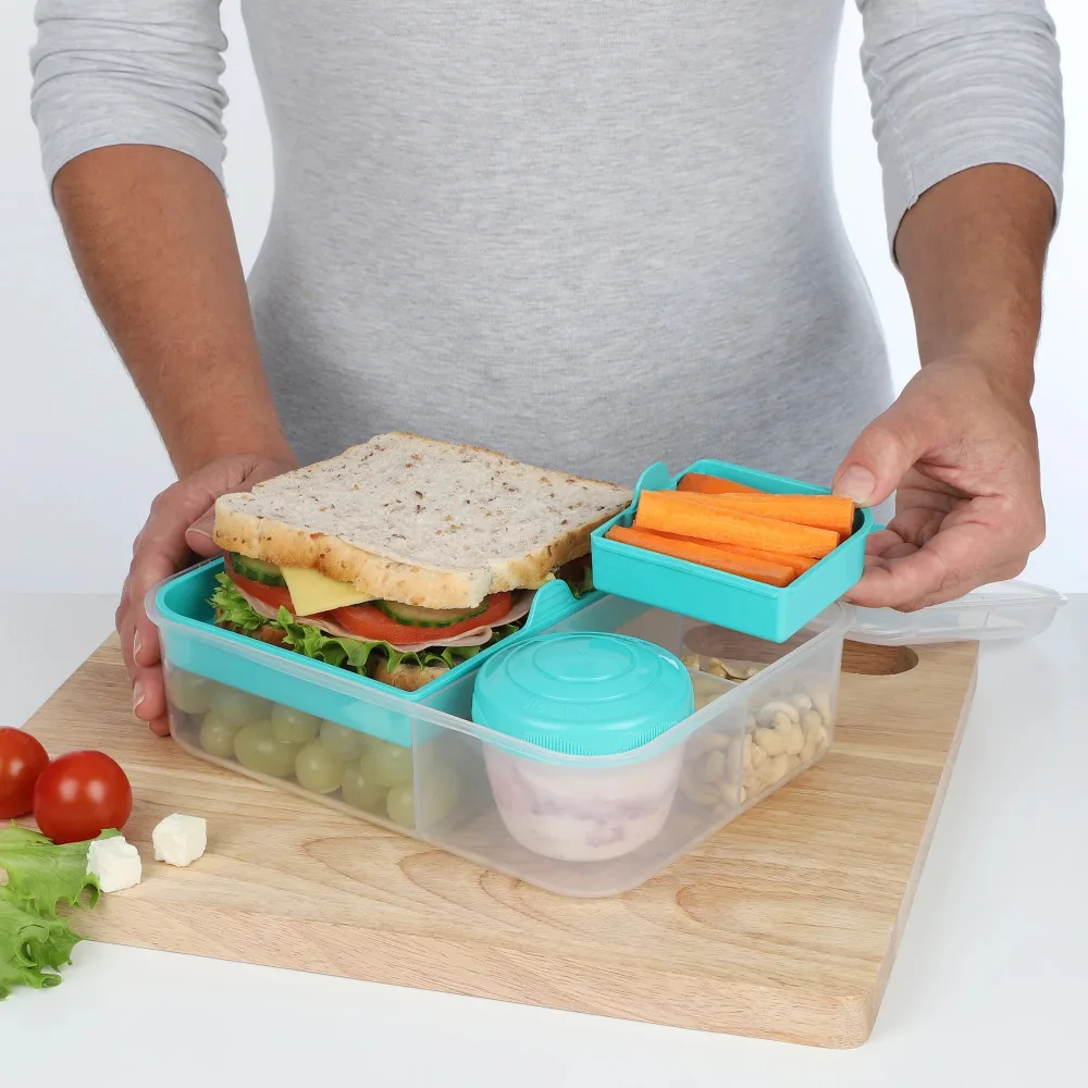 Sistema To Go, 1.65L/6.9 Cups, 1 Pack, Plastic Rectangular Bento Lunch with Yogurt Pot, Teal
Sistema To Go, 1.65L/6.9 Cups, 1 Pack, Plastic Rectangular Bento Lunch with Yogurt Pot, Teal