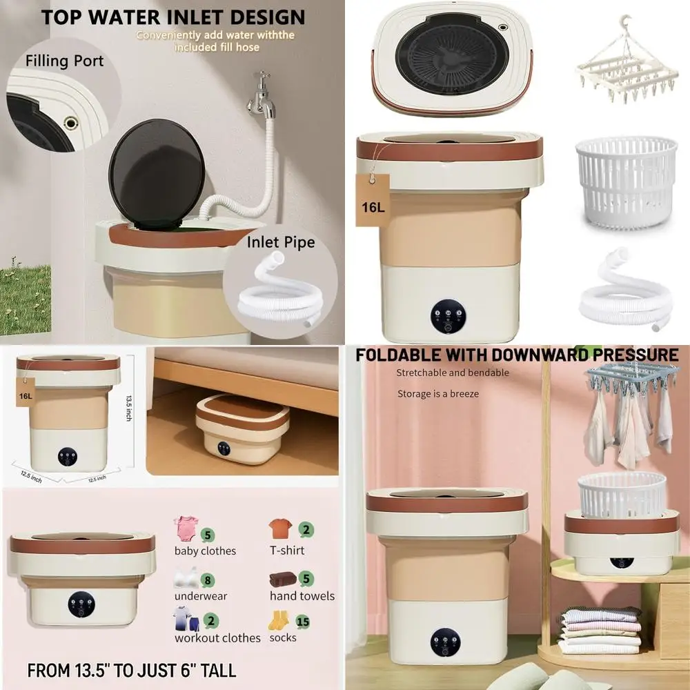 Compact 16L Portable Mini Washer with Drying Rack, Spin Basket, and Collapsible Design for Small Loads, Ideal for Apartments, Do
Compact 16L Portable Mini Washer with Drying Rack, Spin Basket, and Collapsible Design for Small Loads, Ideal for Apartments, Do