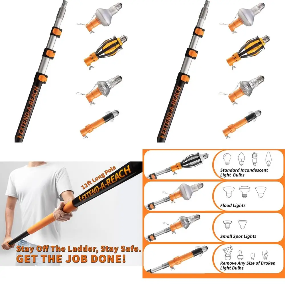 12-ft Telescoping Light Bulb Changer for High Ceilings - Tool Kit with Suction Cups, Basket, and Cloth
12-ft Telescoping Light Bulb Changer for High Ceilings - Tool Kit with Suction Cups, Basket, and Cloth