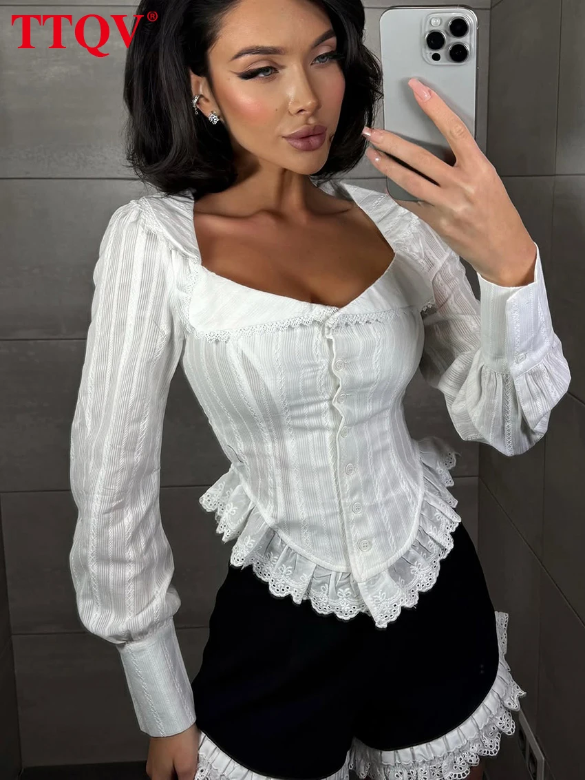TTQV Fashion Slim White Women's Shirt 2026 Autumn V-Neck Long Sleeve Lady Blouse Elegant Classic Ruffles Top Female Clothing
TTQV Fashion Slim White Women's Shirt 2026 Autumn V-Neck Long Sleeve Lady Blouse Elegant Classic Ruffles Top Female Clothing