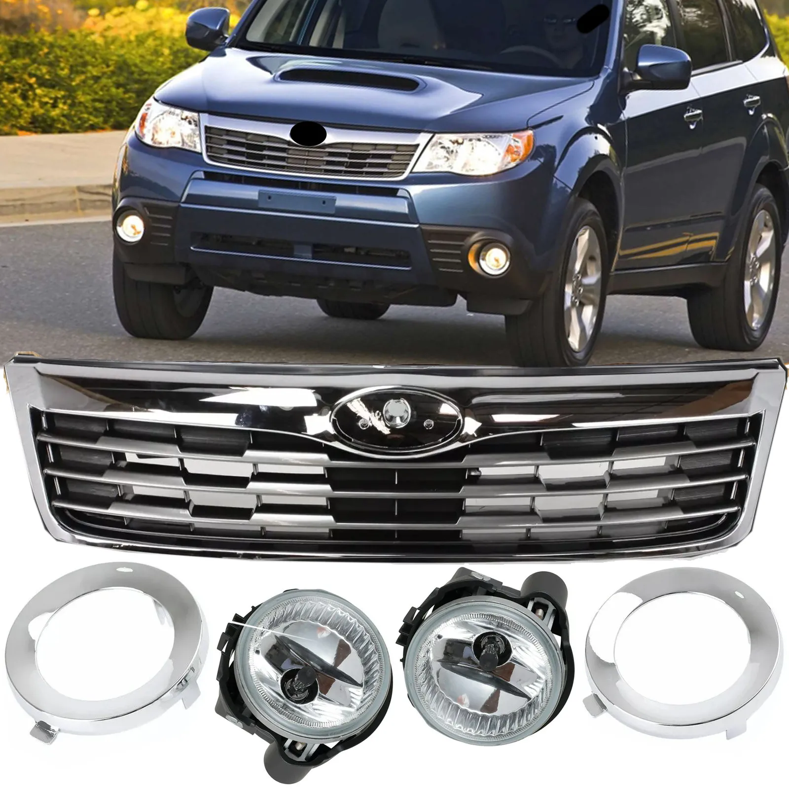 Fit 2009-2010 Subaru Forester Front Fog Light & Chrome Cover Trim & Upper Grille
Fit 2009-2010 Subaru Forester Front Fog Light & Chrome Cover Trim & Upper Grille