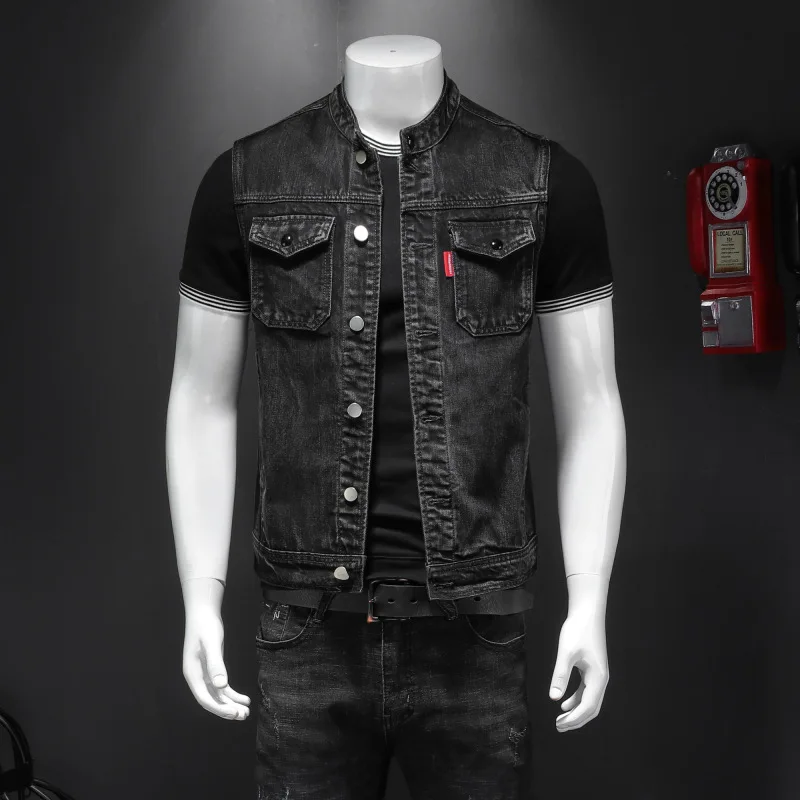 Retro Jean Jacket M-5XL Men's Denim Vest Coats Slim Black Stand Collar Sleeveless Motorcycle Style Waistcoat Coat Cowboy
Retro Jean Jacket M-5XL Men's Denim Vest Coats Slim Black Stand Collar Sleeveless Motorcycle Style Waistcoat Coat Cowboy