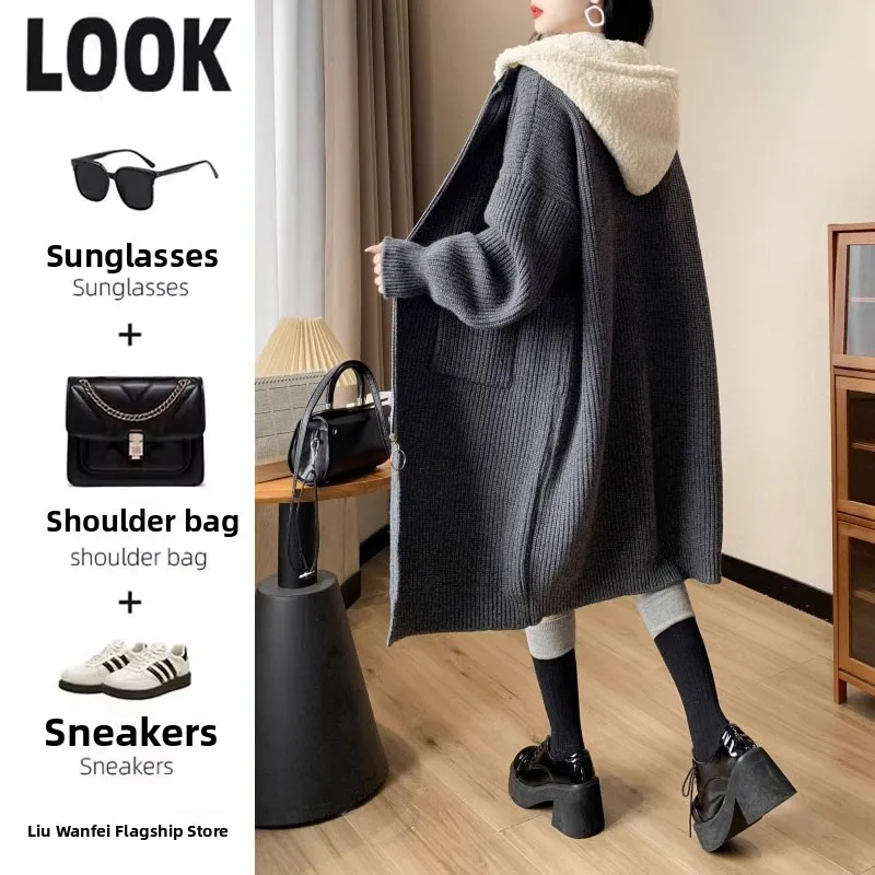 Loose Large Size Retro Lazy Knitted Open Cardigan Women's Autumn Winter New Medium Length Hooded Splicing Sweater Coat Thick
Loose Large Size Retro Lazy Knitted Open Cardigan Women's Autumn Winter New Medium Length Hooded Splicing Sweater Coat Thick