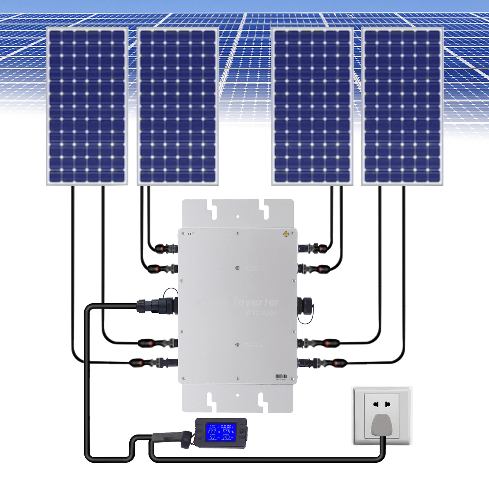 Солнечный микроинвертор 1200 Вт WVC-1200W, сетевой, MPPT, чистая синусоида, DC-AC, водонепроницаемый, из алюминиевого сплава, высокоэффективный
Солнечный микроинвертор 1200 Вт WVC-1200W, сетевой, MPPT, чистая синусоида, DC-AC, водонепроницаемый, из алюминиевого сплава, высокоэффективный