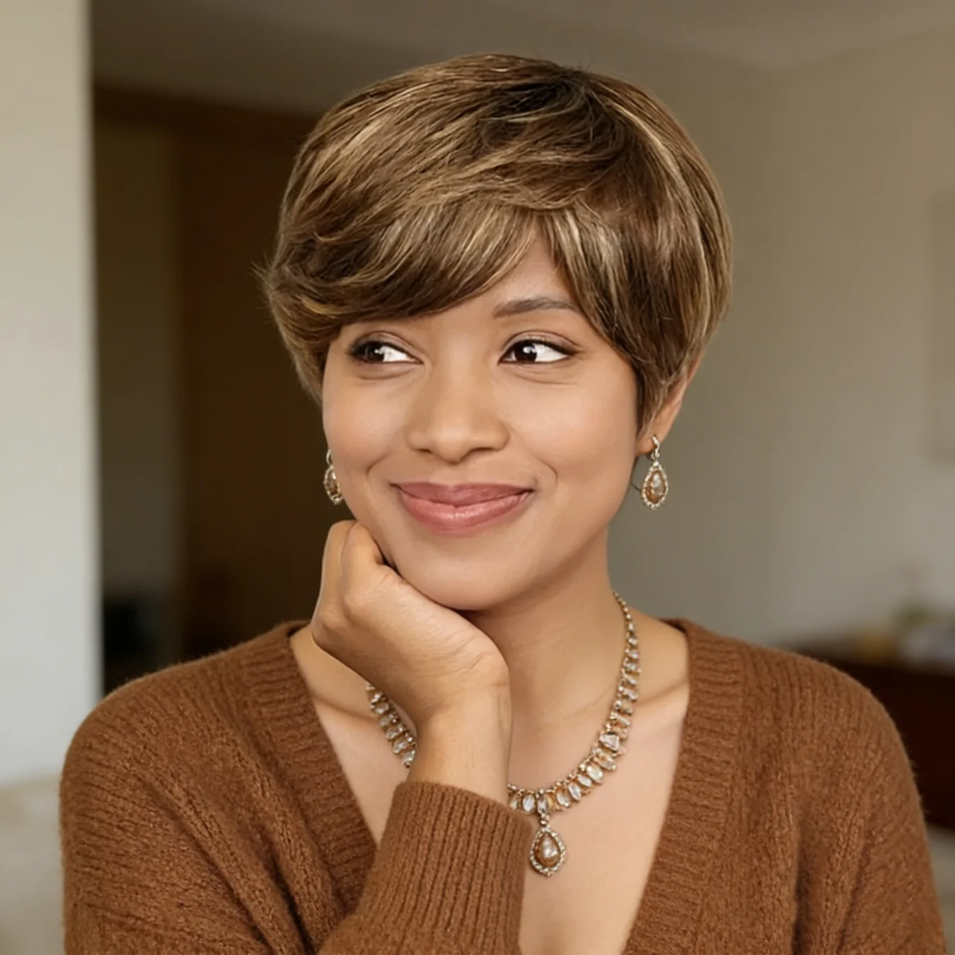 Парик P4/27 коричневый с мелированием, стрижка пикси, из натуральных волос, короткий прямой с челкой, для женщин, машинной работы
Парик P4/27 коричневый с мелированием, стрижка пикси, из натуральных волос, короткий прямой с челкой, для женщин, машинной работы