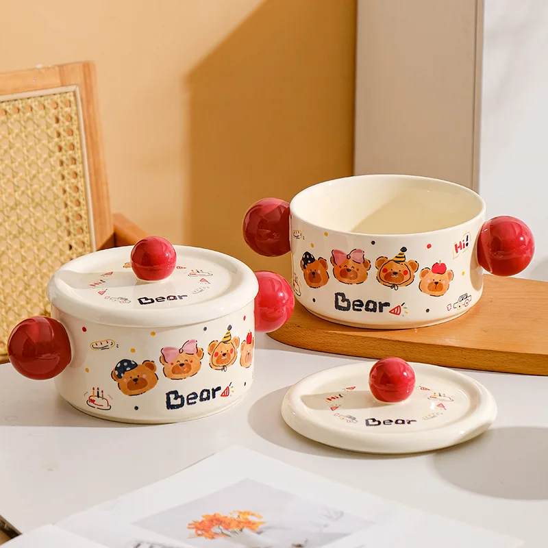Student Dormitory Instant Noodle Bowl Retro Style Ceramic Binaural Bowl Household Round Soup Pot with Lid High Value Ramen Bowl
Student Dormitory Instant Noodle Bowl Retro Style Ceramic Binaural Bowl Household Round Soup Pot with Lid High Value Ramen Bowl