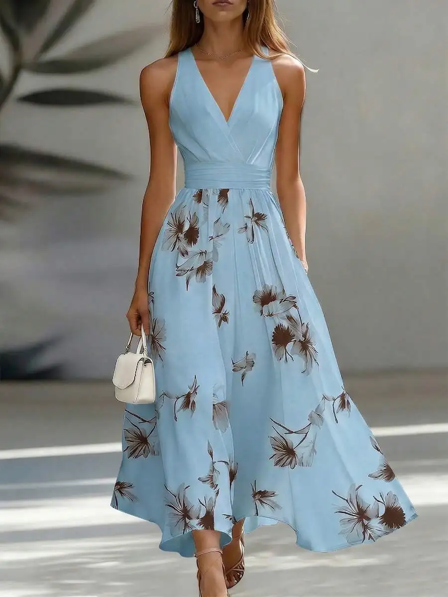Patchwork V-Neck Sleeveless Waist-Cinched Elegant Midi Dress Suitable for Work or Vacation
Patchwork V-Neck Sleeveless Waist-Cinched Elegant Midi Dress Suitable for Work or Vacation