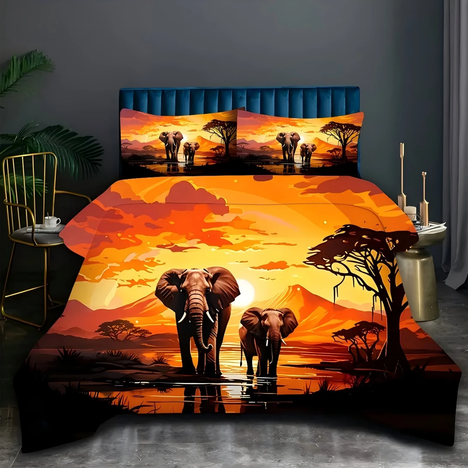 Sunset Mountain Range African Grassland Elephant Duvet Cover Soft Comfortable Bedding Set Wildlife Theme Quilt Cover Pillowcase 
Sunset Mountain Range African Grassland Elephant Duvet Cover Soft Comfortable Bedding Set Wildlife Theme Quilt Cover Pillowcase