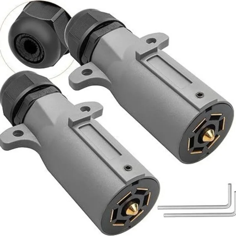 2PCS RV 7-Pin Trailer Plugs, Removable 7-Way Round Style with IP68 Waterproof Sealing for Vehicle Connection