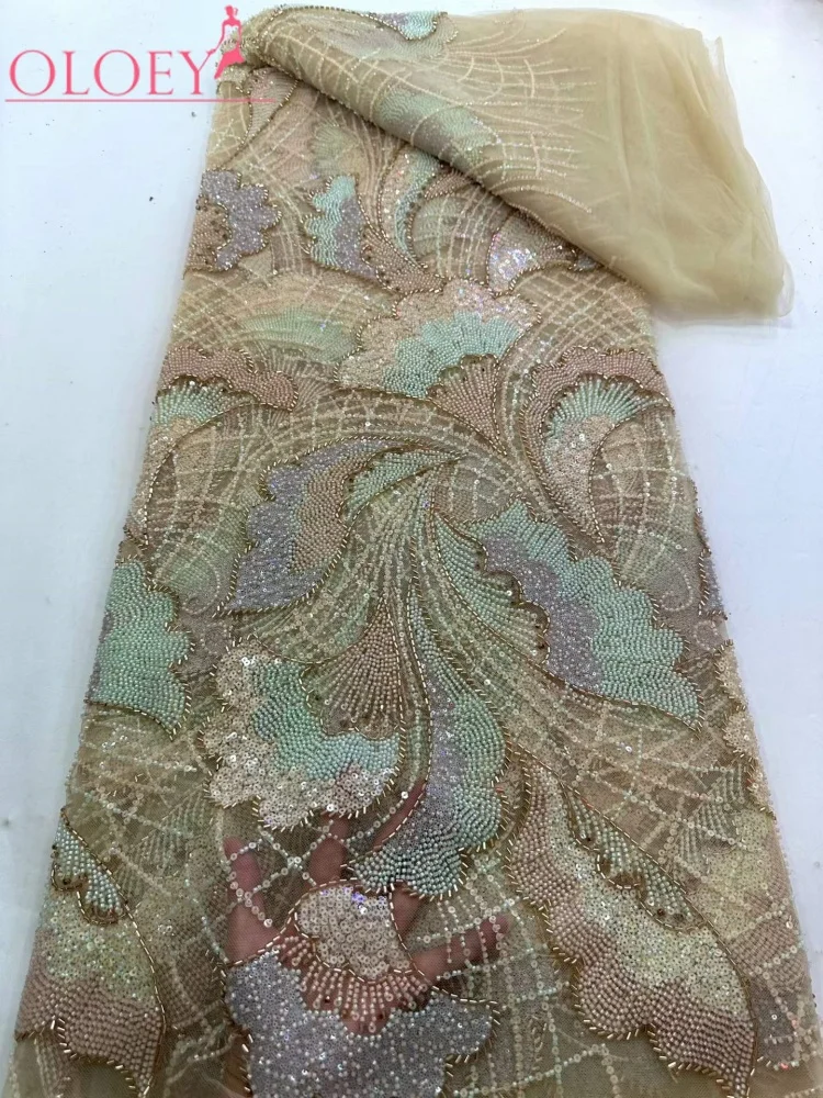 OLOEY Elegant Handmade Beads Embroidery French Tulle Lace Fabric For Party Nigerian Luxury Sequines Lace Fabric Wedding
OLOEY Elegant Handmade Beads Embroidery French Tulle Lace Fabric For Party Nigerian Luxury Sequines Lace Fabric Wedding