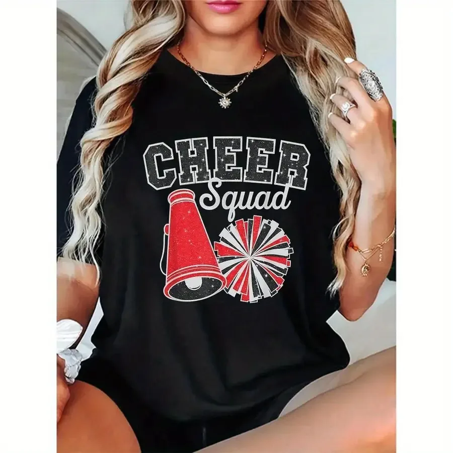 【New style】Plus Size Cheer Squad Graphic T-Shirt - Vintage Cheerleader Megaphone Design in Red Black and White - Soft Breathabl
【New style】Plus Size Cheer Squad Graphic T-Shirt - Vintage Cheerleader Megaphone Design in Red Black and White - Soft Breathabl