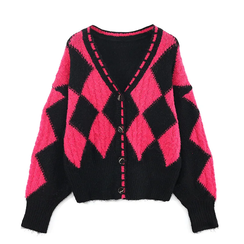 Stylish European Style Fall Long Sleeve Knit Cardigan with Apricot Color and Rose Red Green Diamond Checkered Pattern for Women
Stylish European Style Fall Long Sleeve Knit Cardigan with Apricot Color and Rose Red Green Diamond Checkered Pattern for Women