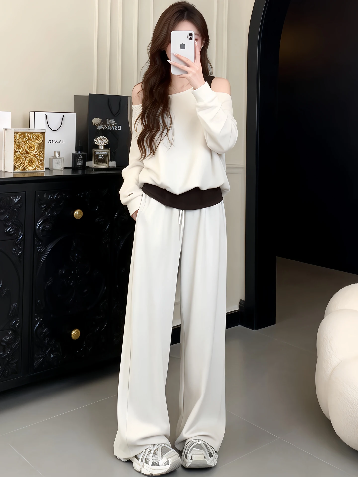 Korean Fashion High Waist Shoulder Slant Long Sleeve Women's Set Spring Autumn New Style Fake Two-Piece Slim Wide Leg Pants
Korean Fashion High Waist Shoulder Slant Long Sleeve Women's Set Spring Autumn New Style Fake Two-Piece Slim Wide Leg Pants