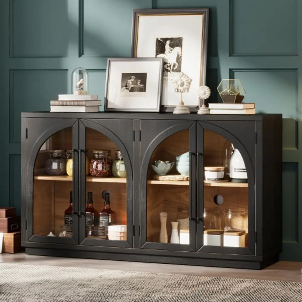 60 Arched Door Sideboard with 4 Glass Doors, Adjustable Shelves, Ideal for Living Room or Kitchen Storage
60 Arched Door Sideboard with 4 Glass Doors, Adjustable Shelves, Ideal for Living Room or Kitchen Storage