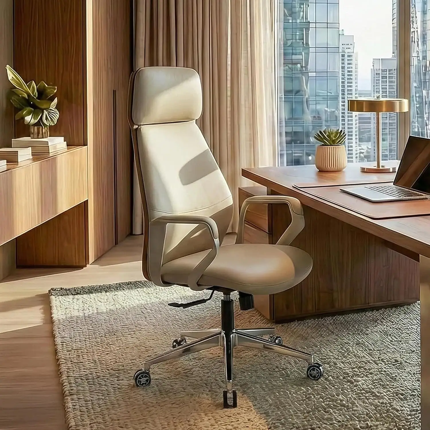 High Back PU Leather Executive Office Chair With Lumbar Support Large Headrest 3-Position Recline Home Office Beige, Customized
High Back PU Leather Executive Office Chair With Lumbar Support Large Headrest 3-Position Recline Home Office Beige, Customized