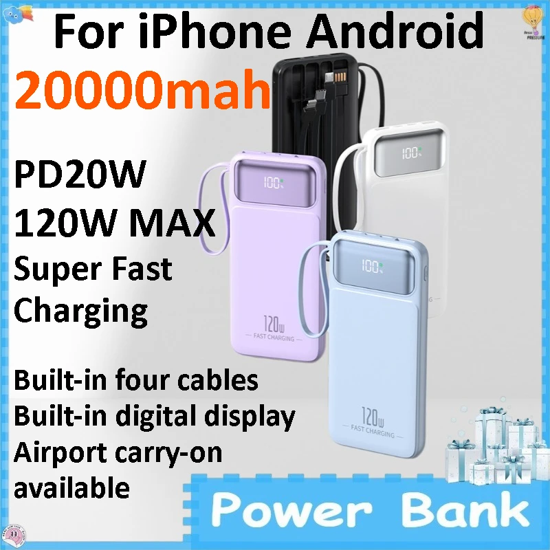 20000mAh 120W Super Fast Charging Power Bank Ultra Slim Portable External Battery for IPhone Android
20000mAh 120W Super Fast Charging Power Bank Ultra Slim Portable External Battery for IPhone Android