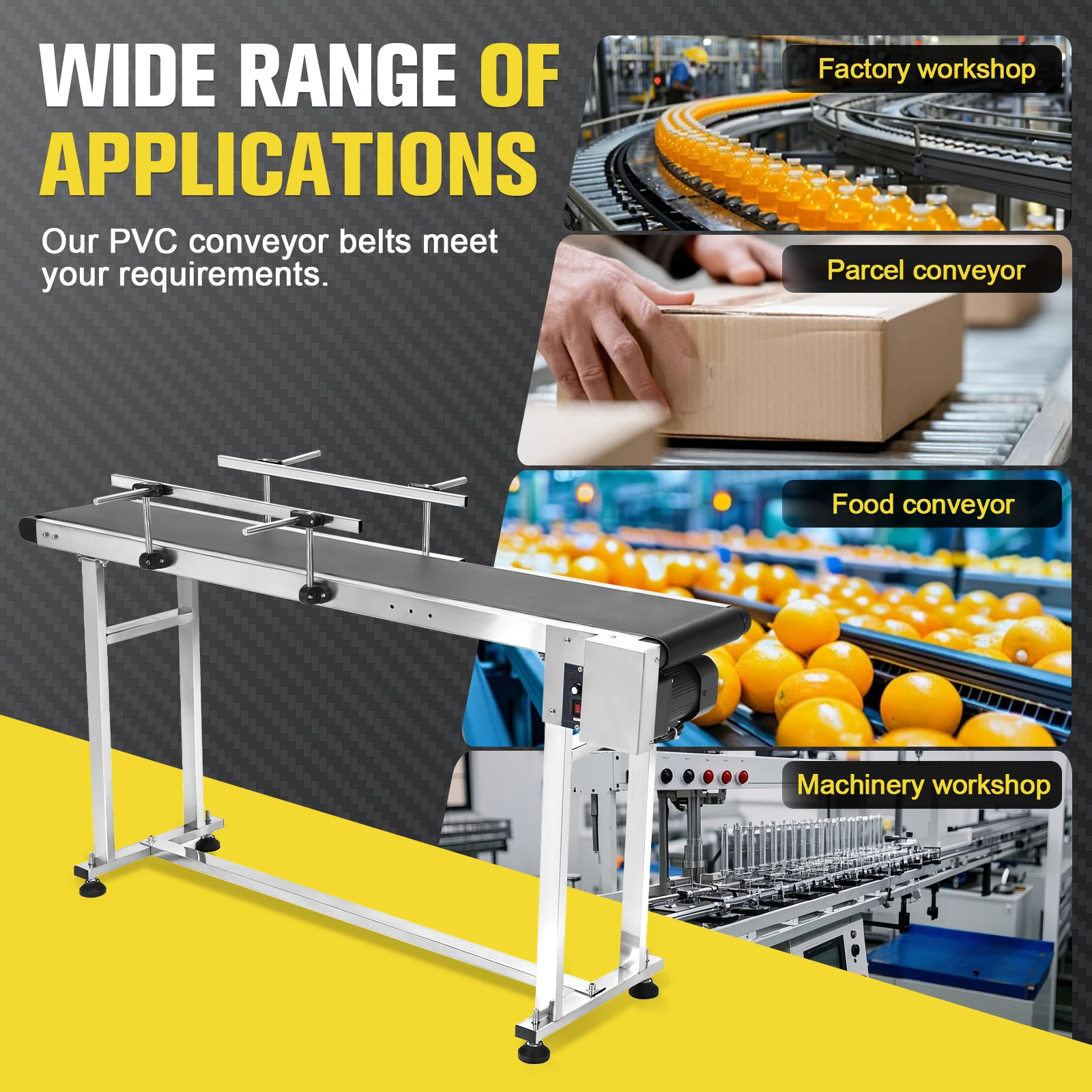 Electric PVC Conveyor 59x7.8in Electric Conveyor Belt System with Double Guardrails Adjustable Speed for Industrial Use
Electric PVC Conveyor 59x7.8in Electric Conveyor Belt System with Double Guardrails Adjustable Speed for Industrial Use