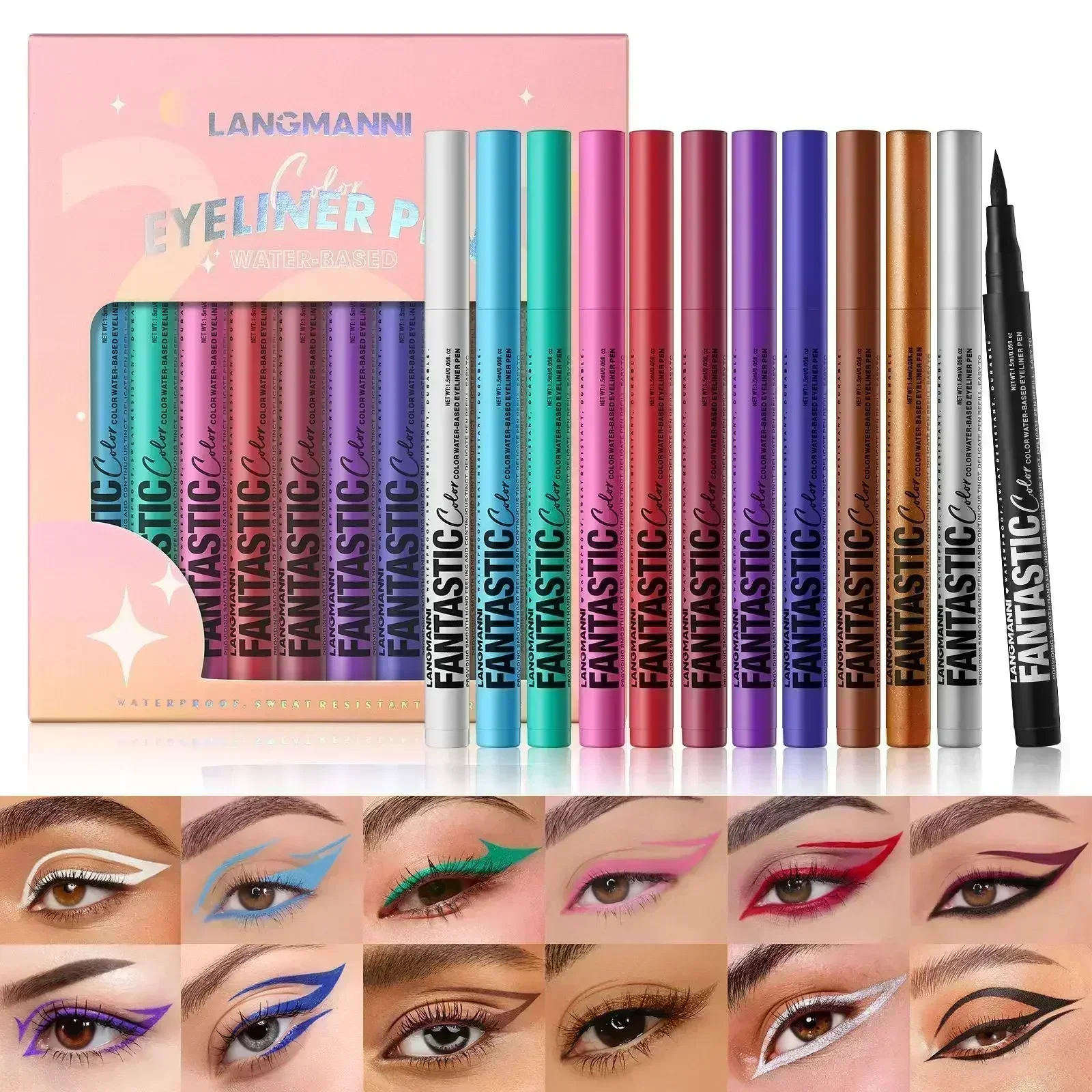LANGMANNI 12 Color Liquid Eyeliner Set Waterproof Sweat Resistant Lasting 24h Smooth Texture Easy To Apply Fashion Eyeliner Set
LANGMANNI 12 Color Liquid Eyeliner Set Waterproof Sweat Resistant Lasting 24h Smooth Texture Easy To Apply Fashion Eyeliner Set