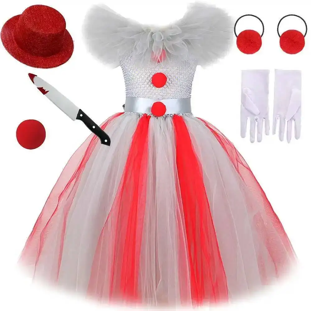 Scary Clown Long Tutu Dress for Girls Creepy Halloween Floor Costumes for Kids Carnival Party Disguise Clothes Children Outfit
Scary Clown Long Tutu Dress for Girls Creepy Halloween Floor Costumes for Kids Carnival Party Disguise Clothes Children Outfit