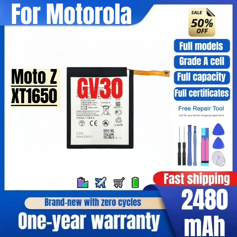 GV30 for Motorola Moto Z/XT1650 Phone Battery 0 Cycle High Quality High Capacity Replacement Bateria Grade A Cell with Tools
GV30 for Motorola Moto Z/XT1650 Phone Battery 0 Cycle High Quality High Capacity Replacement Bateria Grade A Cell with Tools