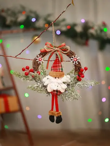 Christmas Wreath Xmas Door Garland Hanging Oranments With Bowknot Bells Poinsettia Christmas  Home New Year Decor Windows Decor