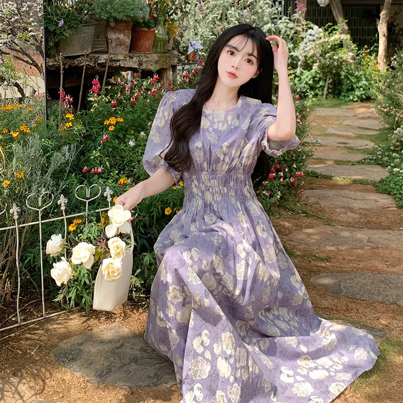 French Retro Summer New Korean Version Floral Waist and Thin Dress Purple Super Fairy Bubble Sleeves Gentle Temperament Fashion
French Retro Summer New Korean Version Floral Waist and Thin Dress Purple Super Fairy Bubble Sleeves Gentle Temperament Fashion