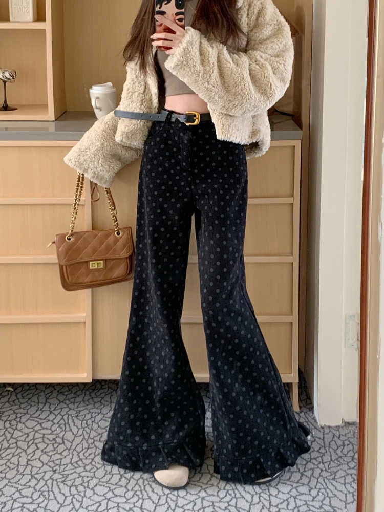 Polka Dot Design Casual Flared Trousers for Women Spring New High Waist Wide Leg Pants Female Daily Commuter Long Pant
Polka Dot Design Casual Flared Trousers for Women Spring New High Waist Wide Leg Pants Female Daily Commuter Long Pant