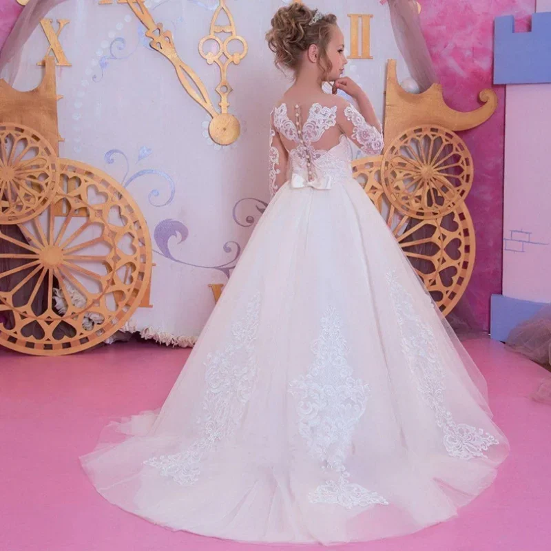 White Tulle Puffy Flower Pattern With Bow Long Sleeve For Wedding Birthday Party First Communion Gowns Flower Girl Dresses
White Tulle Puffy Flower Pattern With Bow Long Sleeve For Wedding Birthday Party First Communion Gowns Flower Girl Dresses