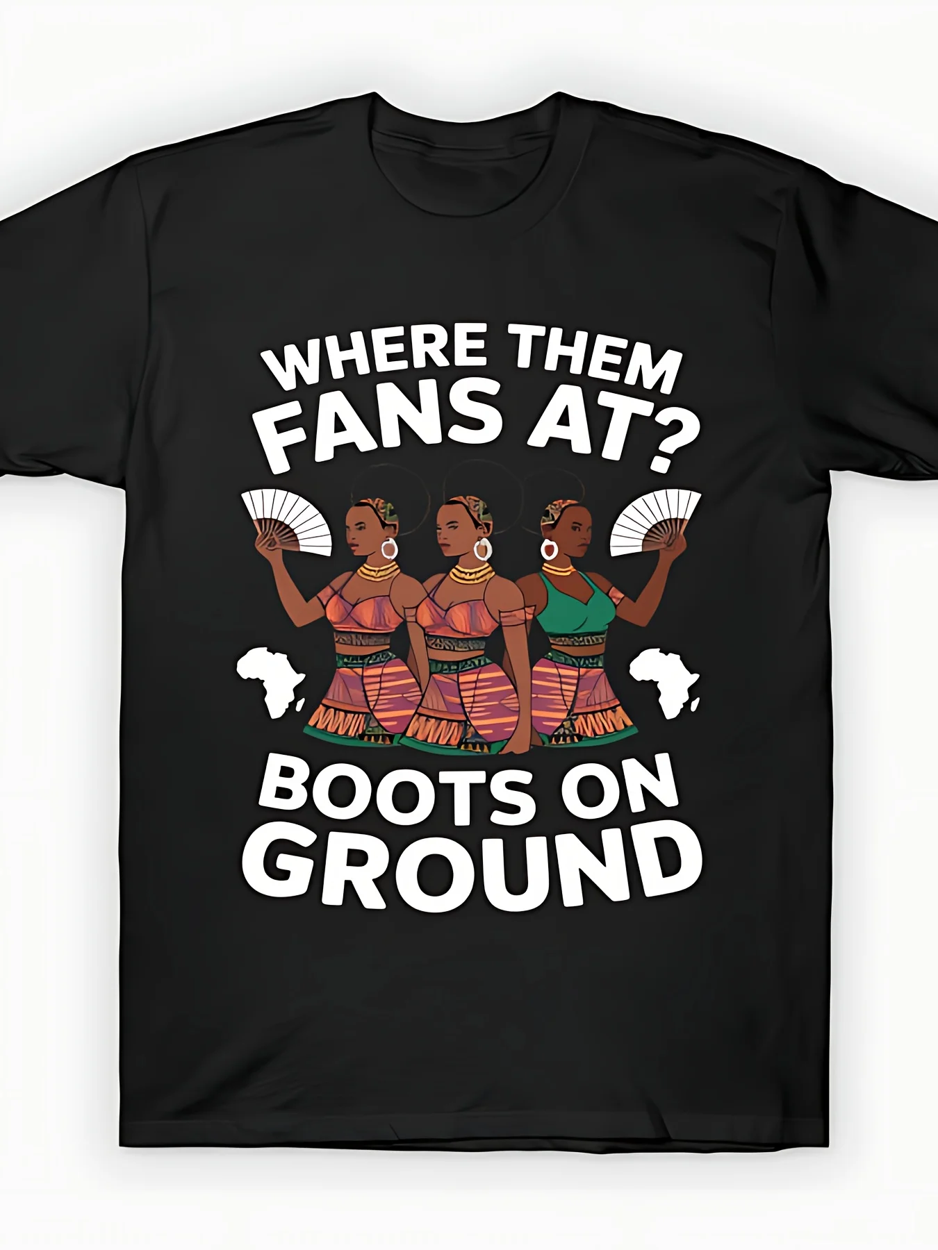 Boots On The Ground Juneteenth Cowgirl Graphic T-Shirt - "Where Them Fans At" African Heritage Design
Boots On The Ground Juneteenth Cowgirl Graphic T-Shirt - "Where Them Fans At" African Heritage Design