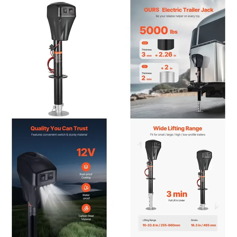 SucceBuy 5000Lbs Electric Trailer Jack RVs Power Tongue Jack with 2 Way Connector & Crank Handle 10"-28.3" Lift for Camper
SucceBuy 5000Lbs Electric Trailer Jack RVs Power Tongue Jack with 2 Way Connector & Crank Handle 10"-28.3" Lift for Camper