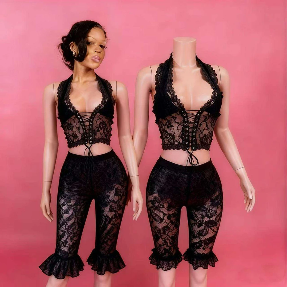 Trendy Women's Sexy Crop Top and Short Leggings Set Lace Mesh Two-Piece Outfit for Nightclub Wear 2026 New Matching Sets
Trendy Women's Sexy Crop Top and Short Leggings Set Lace Mesh Two-Piece Outfit for Nightclub Wear 2026 New Matching Sets