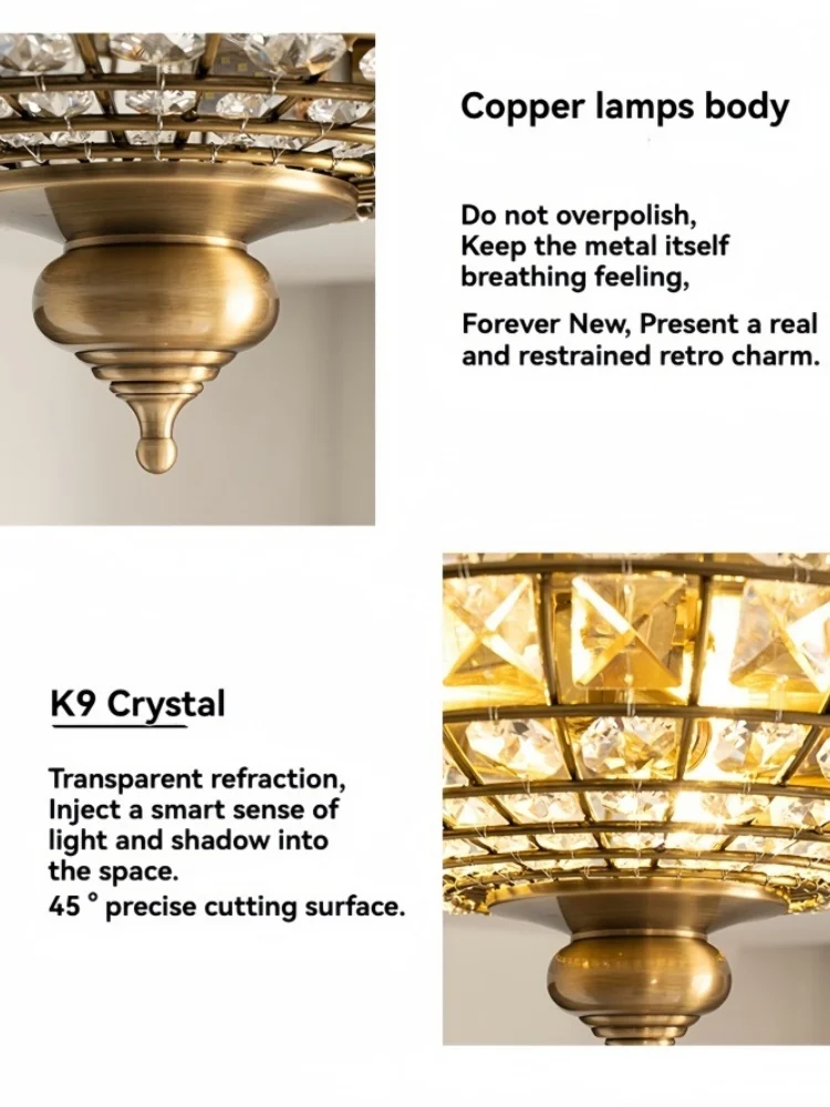 French All Copper Ceiling Lights Vintage Crystal Ceiling Chandeliers for Living Dining Room Villa Bedroom Decor Diameter 40 50cm
French All Copper Ceiling Lights Vintage Crystal Ceiling Chandeliers for Living Dining Room Villa Bedroom Decor Diameter 40 50cm