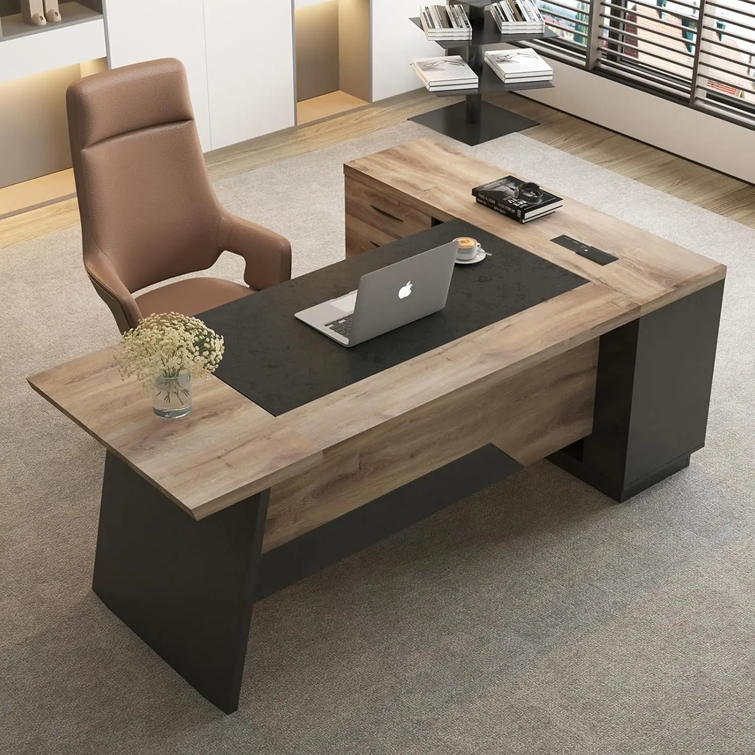 L Shape Executive Desk, Large Office Desk with Drawers & Shelves, 78.74 Inches Industrial Wooden Desk with Storage, Modern Compu
L Shape Executive Desk, Large Office Desk with Drawers & Shelves, 78.74 Inches Industrial Wooden Desk with Storage, Modern Compu